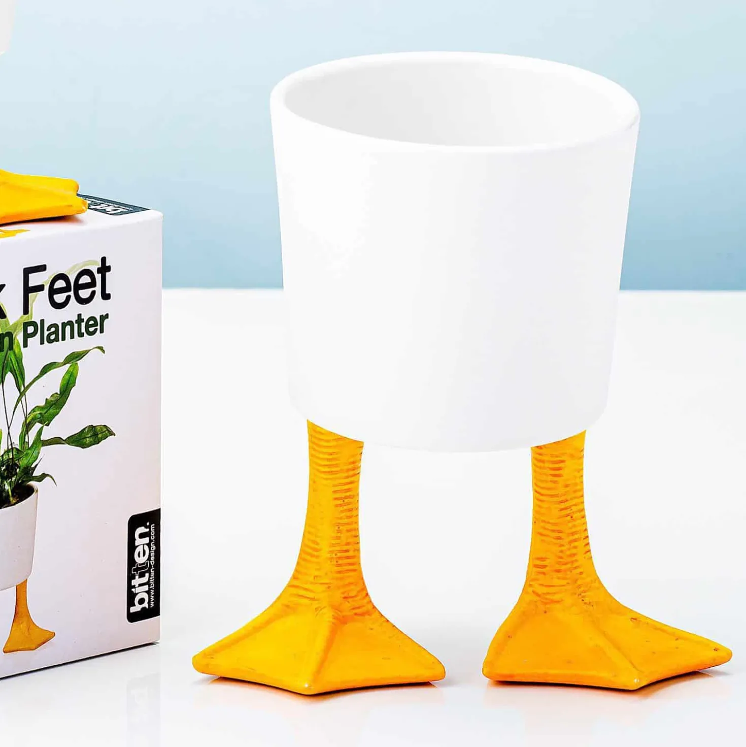 Bloempot met eendenpoten