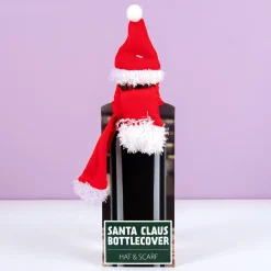 Kerstmuts en sjaal voor wijnflessen