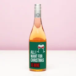 Kerst wijnfles All I want for Christmas is wine