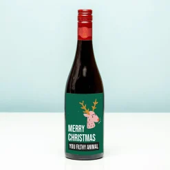 Kerst wijnfles Merry Christmas you filthy animal