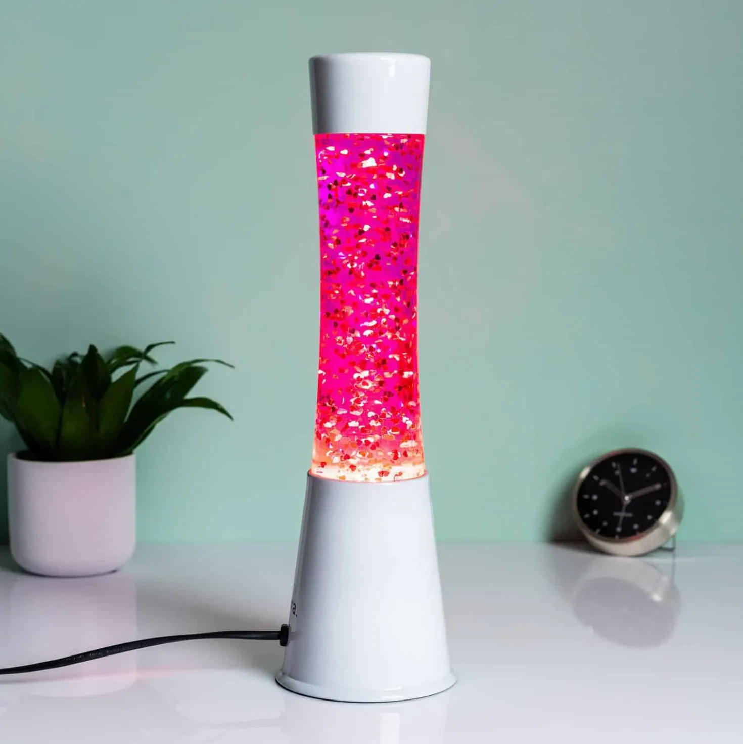 Lavalamp wit met glitterhartjes