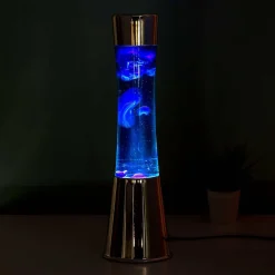 Lavalamp zilver met blauwe vloeistof en navy lava