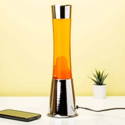 Lavalamp zilver met oranje vloeistof en oranje lava