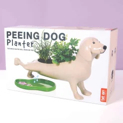 Plassende hond bloempot