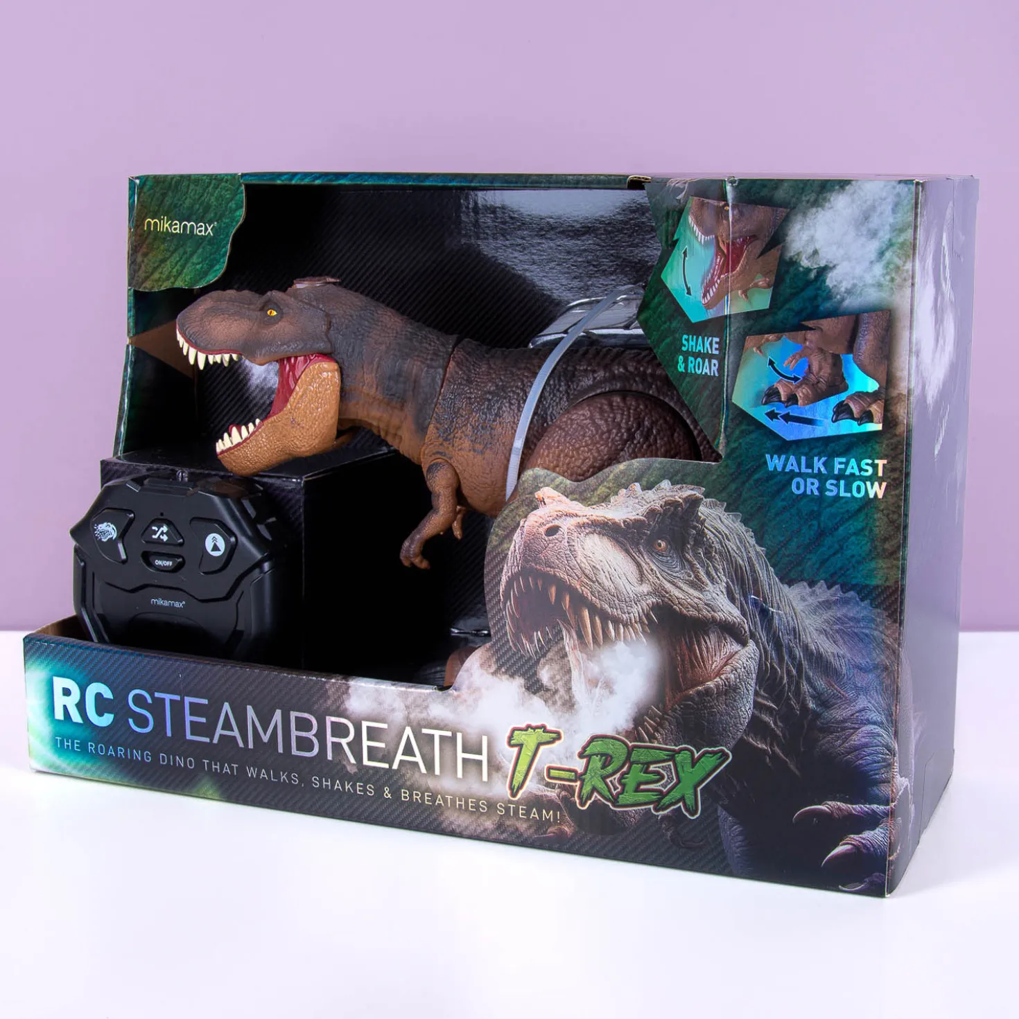 Radiobestuurbare T-Rex met stoomadem